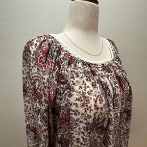 Chaps Sheer Flowy Paisley Red White Lightweight Blouse Top Women Plus Size 3X